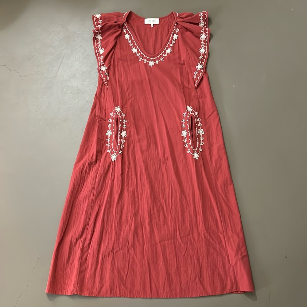 The great western embroidered coral dress pockets cotton current elliott puff S